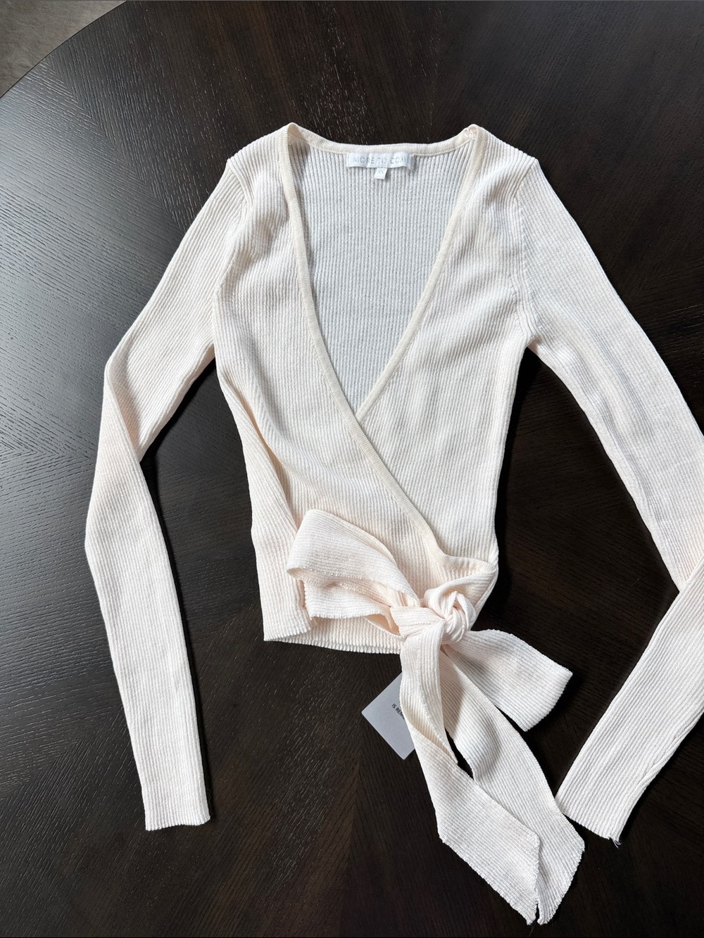 More To Come Ivory cream Ribbed Wrap Tie Sweater Top size XS